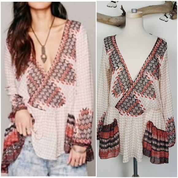 Freepeople boho top tribal deep plunge - Picture 1 of 8